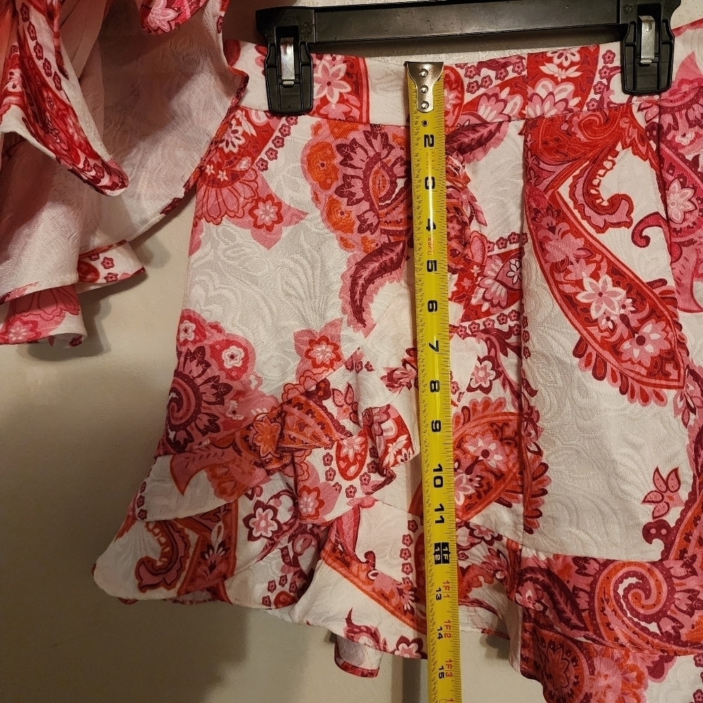 Shein Pink White and Orange Ruffle One Shoulder 2 Pc Skirt Set Size S - Picture 5 of 15